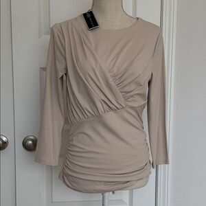NWT Cable & Gauge Taupe Ruched Blouse